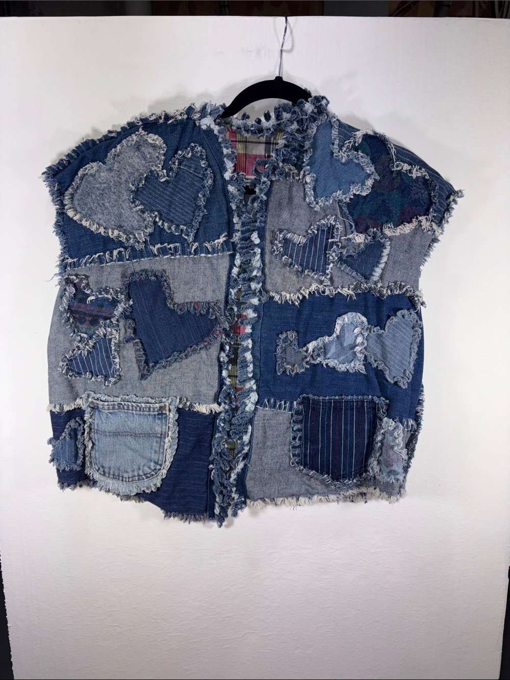 Vintage Patchwork Denim Heart Lined Vest -